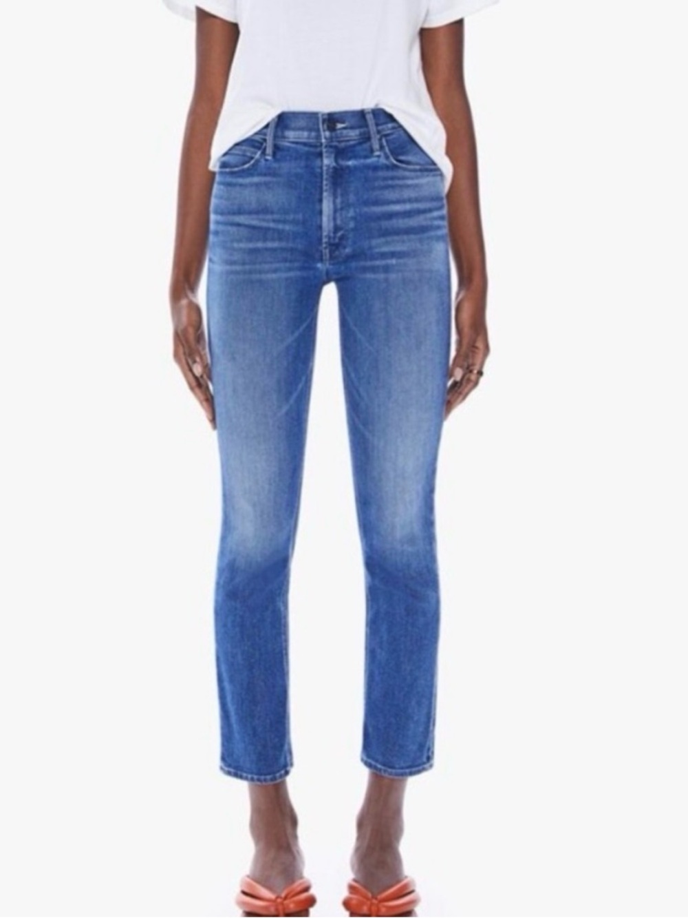 Mother Denim Jeans Mid Rise Dazzler Ankle Wish On A Star Blue Straight Leg 28